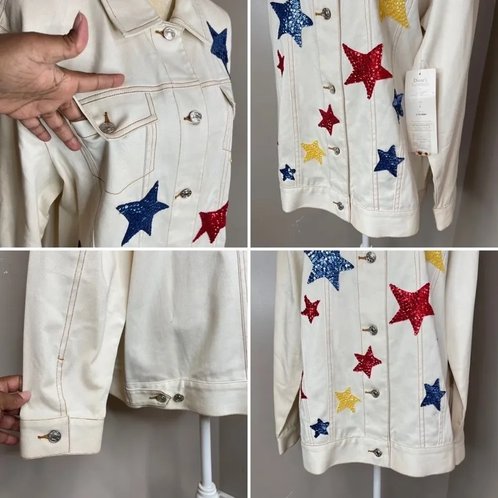 Dianes Beige Star Jeans Jacket Large NWT - Picture 10 of 15